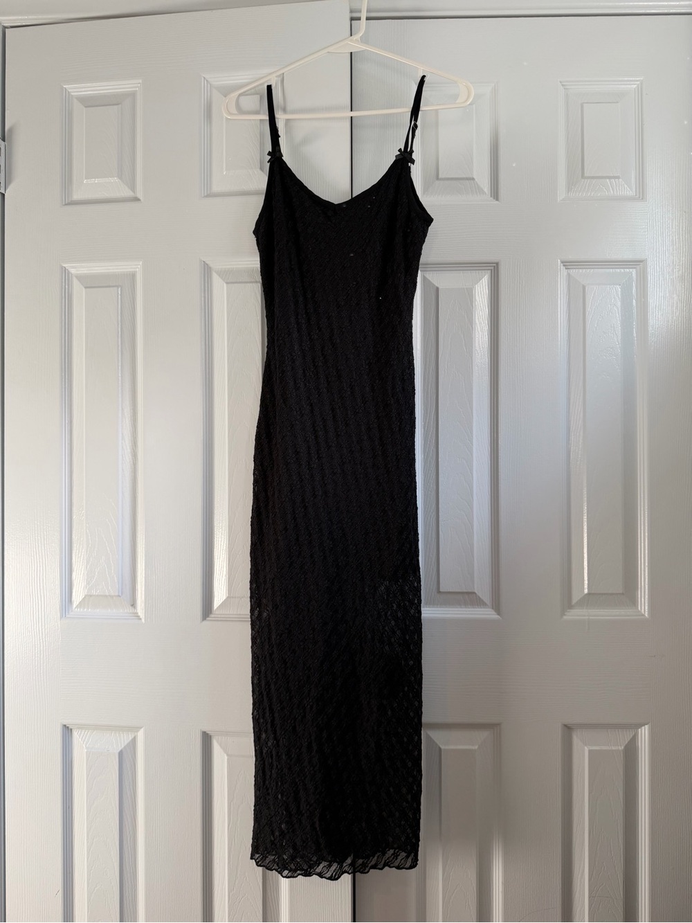 wild fable Black Lace Maxi Slip Dress with Adjustable Straps and Bow detail XXS